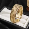 Gold layered geometric open cuff bracelet, chic multi-strand metal wrist jewelry for women - Gold