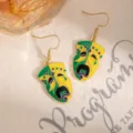 Mardi Gras jester theatrical mask drop earrings, colorful enamel carnival jewelry items. - Crying Face Style A