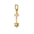 Gold cross pearl tassel hoop earrings for women, vintage style fashion jewelry main view - Cross Tassel Style (E1225-9) / Gold