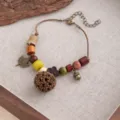 Handmade vintage ethnic style wooden bead bracelet with acorn pendant for women artistic jewelry. - Style S900 (S900)