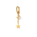 Gold-tone fashion hoop earring featuring a cross pendant, pearl, and star charm for women. - Cross Star Style (E4315) / Gold
