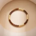 Chic leopard print and metal segmented round bracelet, retro geometric fashion jewelry. - Brown