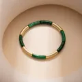 Exquisite leopard print and gold metal bamboo segment bracelet, retro geometric design detail. - Green