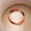 Chic retro geometric color-matching bracelet with leopard print and sleek metal tubes for women. - Orange