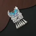 Neo-Chinese Miao silver butterfly fridge magnet with pearl and long tassel pendant. - P62