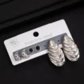 Edelstahl geometrisches Ohrring-Set mit Mondsternen und Tropfen-Design-Details. - Mond Gestufte Blattohrringe (E8627)