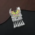 Miao silver style colorful butterfly tassel pendant detail with exquisite enamel and pearl decor. - P63