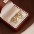 Vintage textured rhinestone geometric earrings, luxury design fashion jewelry for women. - Gold