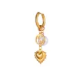 Gold-plated hoop drop earring featuring pearl, moon, and heart charm for women fashion chic style - Moon Doll Heart Style (E2635) / Gold