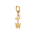 Gold butterfly pearl drop hoop earrings, elegant fashion jewelry for women daily wear. - Double Butterfly Pearl Style (E2844) / Gold