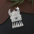 Traditional Miao style silver metal fridge magnet with pearl and long tassel pendant decor. - P78