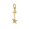 Golden hoop dangling earring featuring pearl, textured cross, and starfish charm for women. - Cross Starfish Style (E2879-7) / Gold