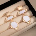 Vintage gold drop earrings with white enamel geometric irregular long design for women fashion. - Gold White