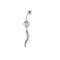 Ανοξείδωτο piercing αφαλού με λαμπερή στρασ μπάλα και κομψό καμπύλο κρεμαστό κόσμημα σώματος. - Στυλ Γεωμετρικό Μενταγιόν (E9449)
