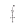 Ανοξείδωτο piercing κοιλιάς με vintage σταυρό και κρεμαστό δίσκο με στρασς. - Στυλ Μενταγιόν με Πλεγμένο Σταυρό (E9450)