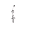 Piercing αφαλού από ανοξείδωτο ατσάλι με λαμπερή κρυστάλλινη μπάλα και κρεμαστό σταυρό. - Στυλ Vintage Μενταγιόν Σταυρός (E9452)
