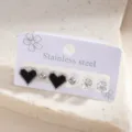 Stainless steel earring set featuring black heart and crystal studs for women fashion daily wear - Black Heart Bead Stud Earrings Set (E1833-2)