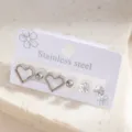 Stainless steel heart crystal stud earrings set for women fashion minimalist daily jewelry - Heart Mother-of-Pearl Stud Earrings Set (E1833-3)