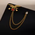 Vintage gold eagle brooch pin with double chain tassels and crystal cap fashion item - Gold Eagle KPC Tassel Style (Z730)