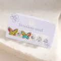 Stainless steel butterfly stud earrings set with sparkling zircon for women daily wear. - Colorful Enamel Butterfly Stud Earrings Set (E1833-5)