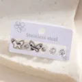 Stainless steel butterfly rhinestone stud earrings set, exquisite detail display. - B&W Textured Butterfly Stud Earrings Set (E1833-9)