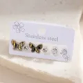Stainless steel butterfly earring set for women fashion minimalist crystal stud jewelry - Colorful Butterfly Oil Drip Earrings Set (E4566-3)