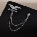 Vintage Silver Eagle Brooch with Tassel Chains and Rhinestone Pin Back for Men and Women - Silver Eagle KPC Tassel Style (Z731)
