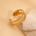 Gold double-strand open cuff bracelet, chunky chain and twisted rope metal design. - Twisted Rope and Chain Style / Gold