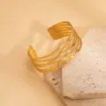 Wide gold metal cuff bracelet for women, geometric multi-strand open bangle fashion jewelry. - Multi-Layer Geometric Hollow Style / Gold
