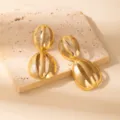 Gold hollow geometric earrings for women, retro metal statement ear studs for daily wear. - E1759-1
