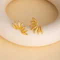 Stainless steel geometric leaf gold earrings, minimalist chic design for daily wear and party. - E4942-4