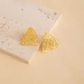 Golden textured geometric triangle stud earrings, minimalist fashion metal jewelry for women. - E4966-4