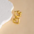 Gold geometric heart stud earrings, vintage metal niche design for women and girls. - E4691-1