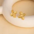 Gold flower stud earrings, stainless steel retro floral designer jewelry detail shot. - E4624-1