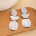 Silver metal geometric dangle earrings, minimalist multi-layer irregular leaf drop earrings for women. - E2774-14