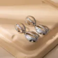 Silver geometric hollow earrings minimalist metal ear studs vintage fashion jewelry for women - E1585-3