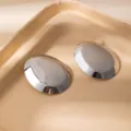 Minimalist silver metallic oval stud earrings, chic geometric vintage ear jewelry variant. - E1535-10