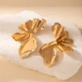 Gold statement petal earrings for women, retro oversized abstract leaf drop ear studs - E1759-4