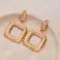Vintage gold hollow leaf geometric drop earrings for women fashion jewelry accessories. - E4706-8