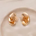 Elegant gold-plated leaf butterfly earrings, retro geometric metal statement ear jewelry for women. - E4825-1