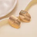 Retro gold layered geometric stud earrings, minimalist metallic textured leaf ear jewelry - E4825-2