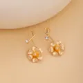 Gold flower rhinestone earrings, elegant metallic drop stud jewelry for women chic style - E2494-1