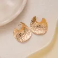 Gold geometric metal earrings, minimalist retro cutout design for women daily wear. - E4086