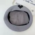 Grey knitted mesh beret detail close up, breathable summer painter hat with black heart. - M (56-58cm) / Light Gray