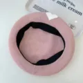 Pink knitted beret for women, breathable mesh summer hat with cute white pixel heart design. - M (56-58cm) / Pink