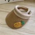 Kinder Stroh Sonnenblende Hut mit süßer Ananas Stickerei für Sommer Outdoor Aktivitäten. - Kinder / Hellkaffee