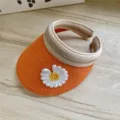 Süsser Kinder Sonnenhut ohne Oberteil Strohhut mit weisser Gänseblümchen Stickerei Sommer. - Kinder / Orange