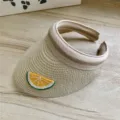Kinder Stroh Sonnenblende mit süßem Zitronen-Patch, beigefarbene Sommer-Leerkappe. - Beige