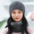 Winter warm knitted beanie hat and scarf set for women, thick fleece lined grey headwear. - Adult / Gray