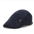 Men's Classic Quilted Flat Cap Casual Solid Color Newsboy Hat with Adjustable Metal Buckle - Adult (89g) / Navy Blue